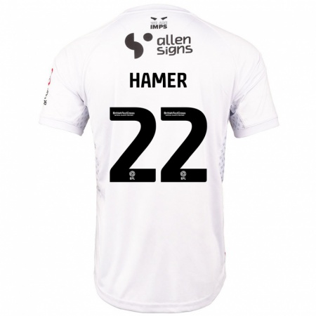 Kandiny Bambino Maglia Tom Hamer #22 Rosso Bianco Kit Gara Away 2024/25 Maglietta