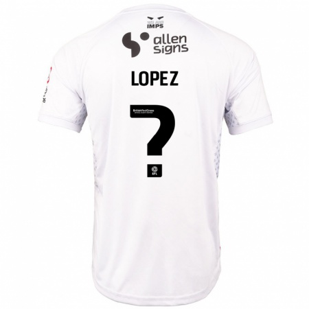 Kandiny Bambino Maglia Jersey Lopez #0 Rosso Bianco Kit Gara Away 2024/25 Maglietta