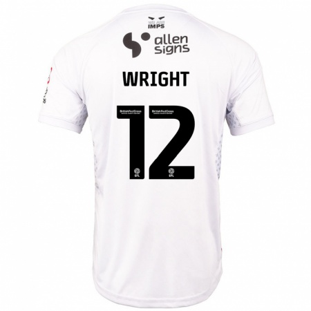 Kandiny Bambino Maglia Jordan Wright #12 Rosso Bianco Kit Gara Away 2024/25 Maglietta