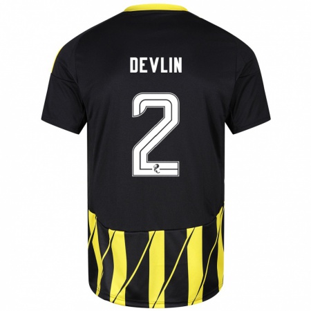 Kandiny Kinderen Nicky Devlin #2 Zwart Geel Uitshirt Uittenue 2024/25 T-Shirt