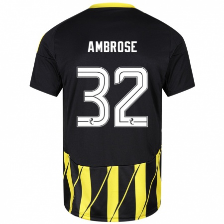 Kandiny Kinderen Peter Ambrose #32 Zwart Geel Uitshirt Uittenue 2024/25 T-Shirt