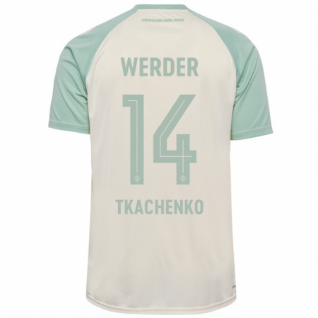 Kandiny Bambino Maglia Oleksandr Tkachenko #14 Bianco Sporco Verde Chiaro Kit Gara Away 2024/25 Maglietta