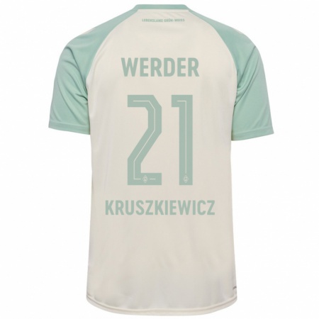 Kandiny Kinderen Jakub Kruszkiewicz #21 Off-White Lichtgroen Uitshirt Uittenue 2024/25 T-Shirt