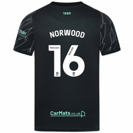 Kandiny Bambino Maglia Oliver Norwood #16 Nero Verde Kit Gara Away 2024/25 Maglietta