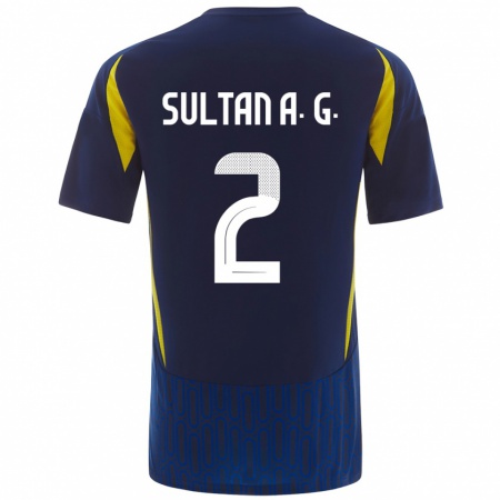 Kandiny Kinderen Sultan Al-Ghannam #2 Blauw Geel Uitshirt Uittenue 2024/25 T-Shirt