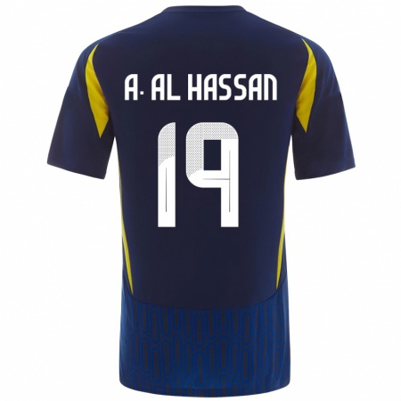 Kandiny Kinderen Ali Al-Hassan #19 Blauw Geel Uitshirt Uittenue 2024/25 T-Shirt