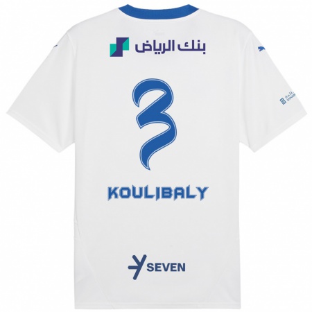 Kandiny Kinderen Kalidou Koulibaly #3 Wit Blauw Uitshirt Uittenue 2024/25 T-Shirt