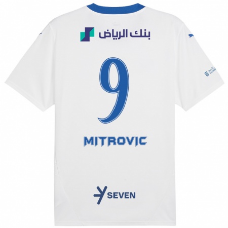 Kandiny Bambino Maglia Aleksandar Mitrović #9 Bianco Blu Kit Gara Away 2024/25 Maglietta