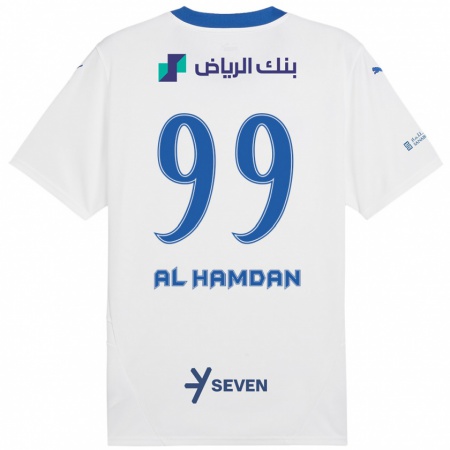 Kandiny Kinderen Abdullah Al-Hamdan #99 Wit Blauw Uitshirt Uittenue 2024/25 T-Shirt