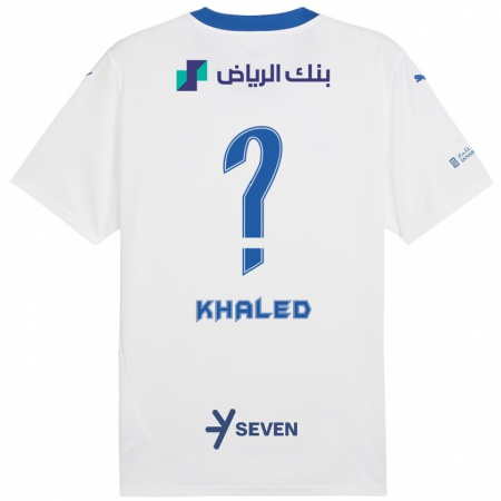 Kandiny Kinderen Saad Khaled #0 Wit Blauw Uitshirt Uittenue 2024/25 T-Shirt