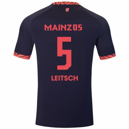 Kandiny Bambino Maglia Maxim Leitsch #5 Blu Corallo Rosso Kit Gara Away 2024/25 Maglietta