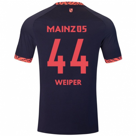 Kandiny Bambino Maglia Nelson Weiper #44 Blu Corallo Rosso Kit Gara Away 2024/25 Maglietta