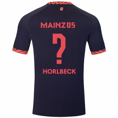 Kandiny Bambino Maglia Dominik Horlbeck #0 Blu Corallo Rosso Kit Gara Away 2024/25 Maglietta