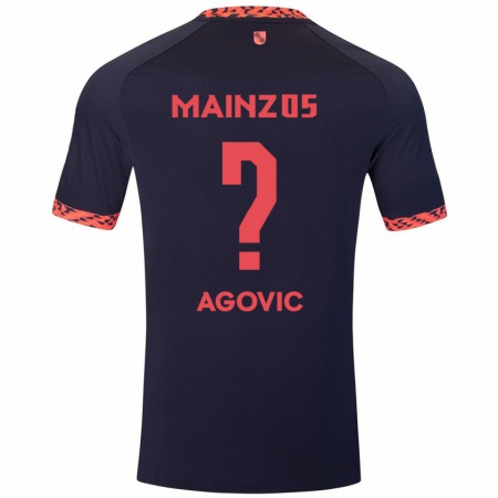 Kandiny Bambino Maglia Daris Agovic #0 Blu Corallo Rosso Kit Gara Away 2024/25 Maglietta