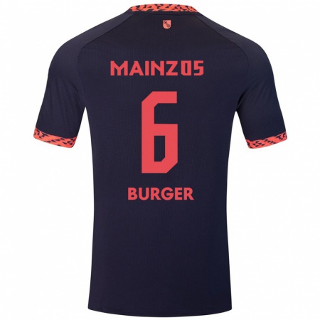 Kandiny Bambino Maglia Korbinian Burger #6 Blu Corallo Rosso Kit Gara Away 2024/25 Maglietta