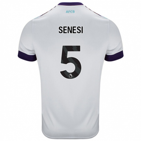 Kandiny Bambino Maglia Marcos Senesi #5 Bianco Verde Viola Kit Gara Away 2024/25 Maglietta