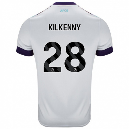 Kandiny Bambino Maglia Gavin Kilkenny #28 Bianco Verde Viola Kit Gara Away 2024/25 Maglietta