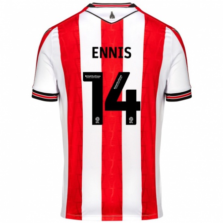 Kandiny Heren Niall Ennis #14 Rood Wit Thuisshirt Thuistenue 2024/25 T-Shirt