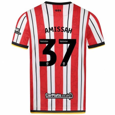 Kandiny Uomo Maglia Jordan Amissah #37 Rosso Strisce Bianche Kit Gara Home 2024/25 Maglietta