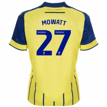 Kandiny Heren Alex Mowatt #27 Geel Blauw Uitshirt Uittenue 2024/25 T-Shirt