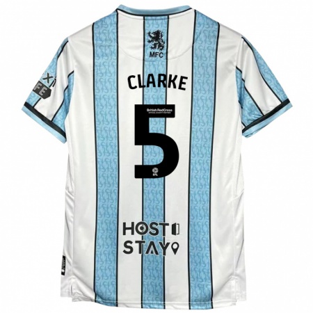 Kandiny Uomo Maglia Matt Clarke #5 Bianco Blu Kit Gara Away 2024/25 Maglietta