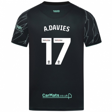 Kandiny Heren Adam Davies #17 Zwart Groen Uitshirt Uittenue 2024/25 T-Shirt