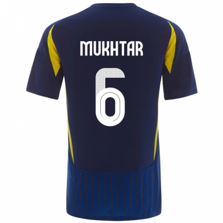 Kandiny Heren Mukhtar Ali #6 Blauw Geel Uitshirt Uittenue 2024/25 T-Shirt