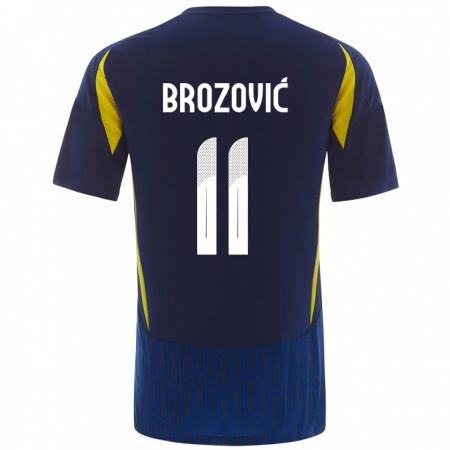 Kandiny Heren Marcelo Brozovic #11 Blauw Geel Uitshirt Uittenue 2024/25 T-Shirt