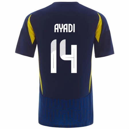 Kandiny Heren Ghada Ayadi #14 Blauw Geel Uitshirt Uittenue 2024/25 T-Shirt