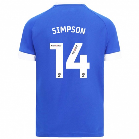 Kandiny Dames Jasmine Simpson #14 Hemelsblauw Thuisshirt Thuistenue 2024/25 T-Shirt