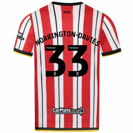 Kandiny Dames Rhys Norrington-Davies #33 Rood Witte Strepen Thuisshirt Thuistenue 2024/25 T-Shirt