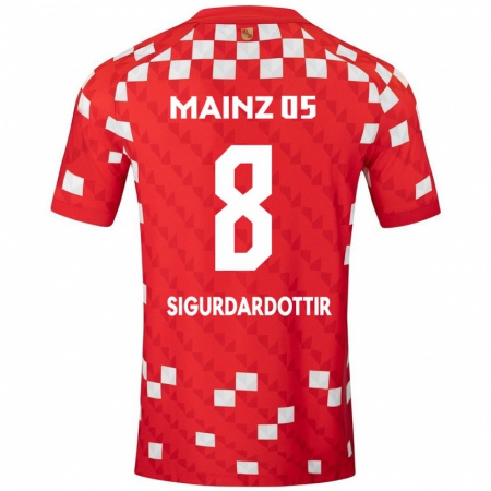 Kandiny Mujer Camiseta Heiðrún Sigurðardóttir #8 Blanco Rojo 1ª Equipación 2024/25 La Camisa