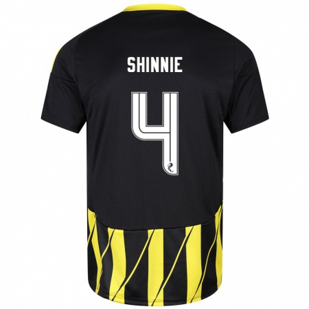 Kandiny Dames Graeme Shinnie #4 Zwart Geel Uitshirt Uittenue 2024/25 T-Shirt