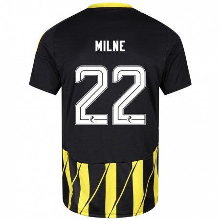 Kandiny Dames Jack Milne #22 Zwart Geel Uitshirt Uittenue 2024/25 T-Shirt