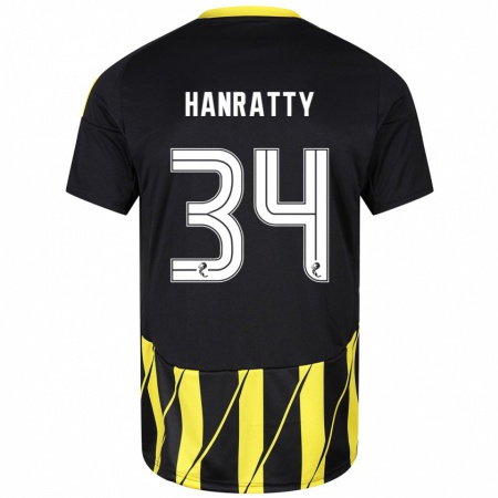 Kandiny Dames Kevin Hanratty #34 Zwart Geel Uitshirt Uittenue 2024/25 T-Shirt