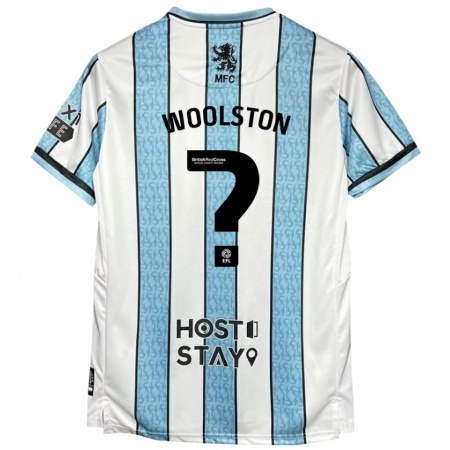 Kandiny Donna Maglia Luke Woolston #0 Bianco Blu Kit Gara Away 2024/25 Maglietta