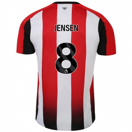 Kandiny Niño Camiseta Mathias Jensen #8 Rojo Blanco 1ª Equipación 2024/25 La Camisa