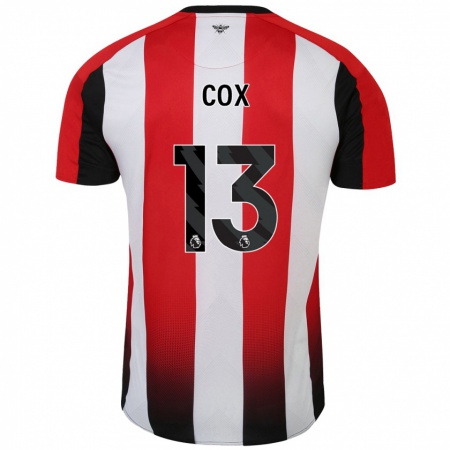 Kandiny Niño Camiseta Matthew Cox #13 Rojo Blanco 1ª Equipación 2024/25 La Camisa