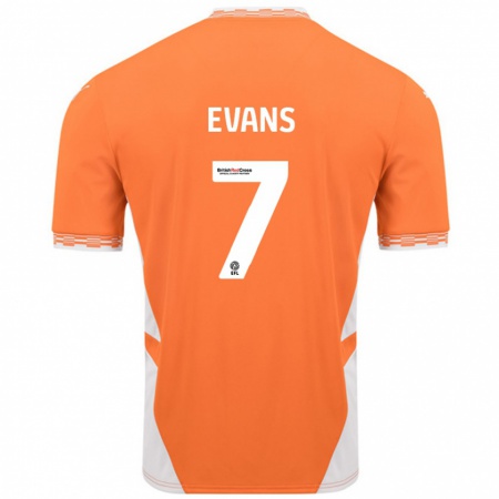 Kandiny Bambino Maglia Lee Evans #7 Arancione Bianco Kit Gara Home 2024/25 Maglietta