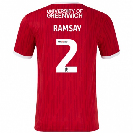 Kandiny Bambino Maglia Kayne Ramsay #2 Rosso Bianco Kit Gara Home 2024/25 Maglietta