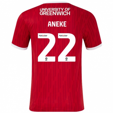 Kandiny Niño Camiseta Chuks Aneke #22 Rojo Blanco 1ª Equipación 2024/25 La Camisa