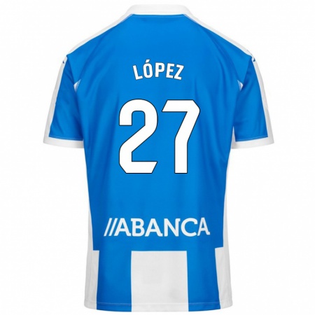 Kandiny Niño Camiseta Rubén López #27 Azul Blanco 1ª Equipación 2024/25 La Camisa