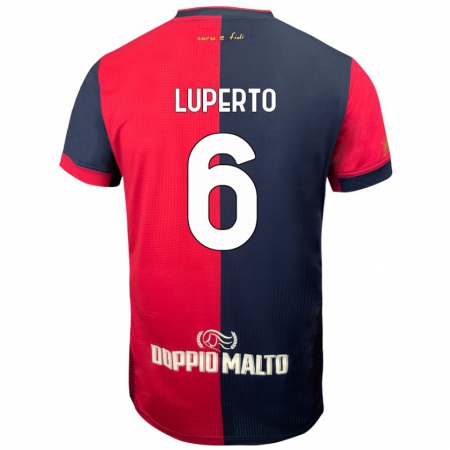 Kandiny Niño Camiseta Sebastiano Luperto #6 Rojo Azul Más Oscuro 1ª Equipación 2024/25 La Camisa