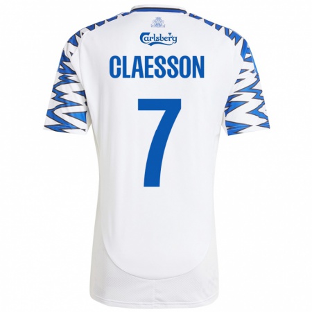 Kandiny Kinder Viktor Claesson #7 Weiß Himmelblau Heimtrikot Trikot 2024/25 T-Shirt Österreich