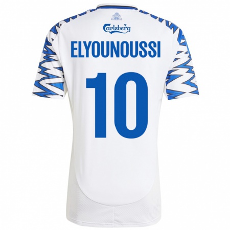 Kandiny Niño Camiseta Mohamed Elyounoussi #10 Blanco Azul Cielo 1ª Equipación 2024/25 La Camisa