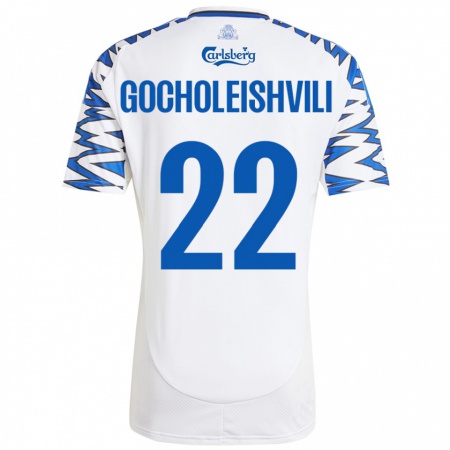 Kandiny Niño Camiseta Giorgi Gocholeishvili #22 Blanco Azul Cielo 1ª Equipación 2024/25 La Camisa México