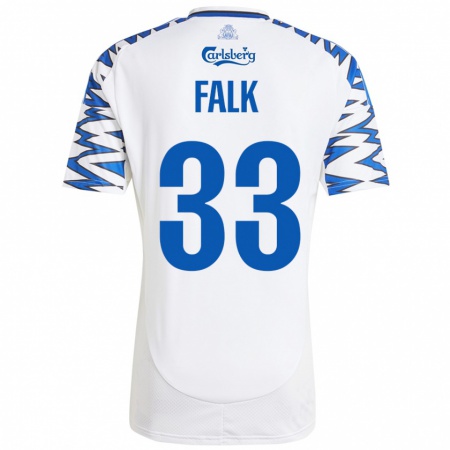 Kandiny Bambino Maglia Rasmus Falk #33 Bianco Azzurro Kit Gara Home 2024/25 Maglietta