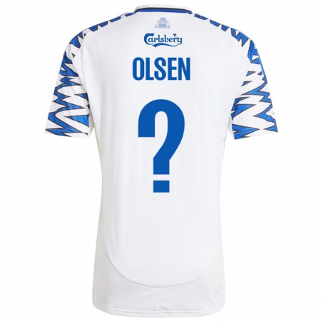 Kandiny Bambino Maglia Gunnar Olsen #0 Bianco Azzurro Kit Gara Home 2024/25 Maglietta