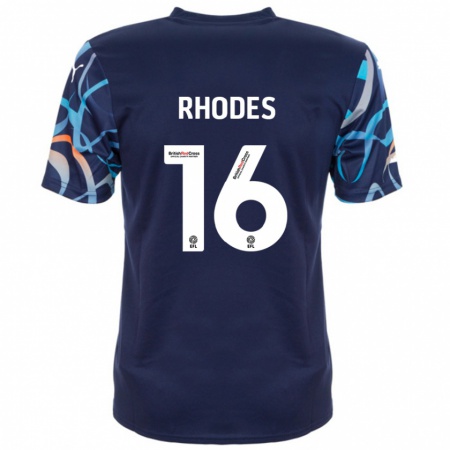 Kandiny Bambino Maglia Jordan Rhodes #16 Blu Navy Kit Gara Away 2024/25 Maglietta