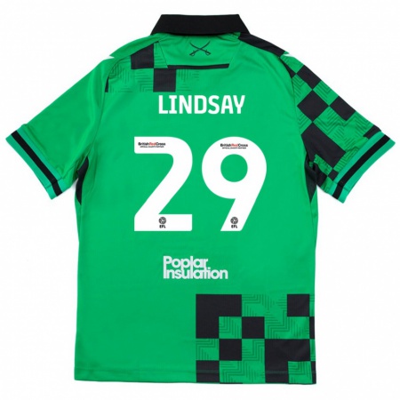 Kandiny Bambino Maglia Jamie Lindsay #29 Verde Nero Kit Gara Away 2024/25 Maglietta